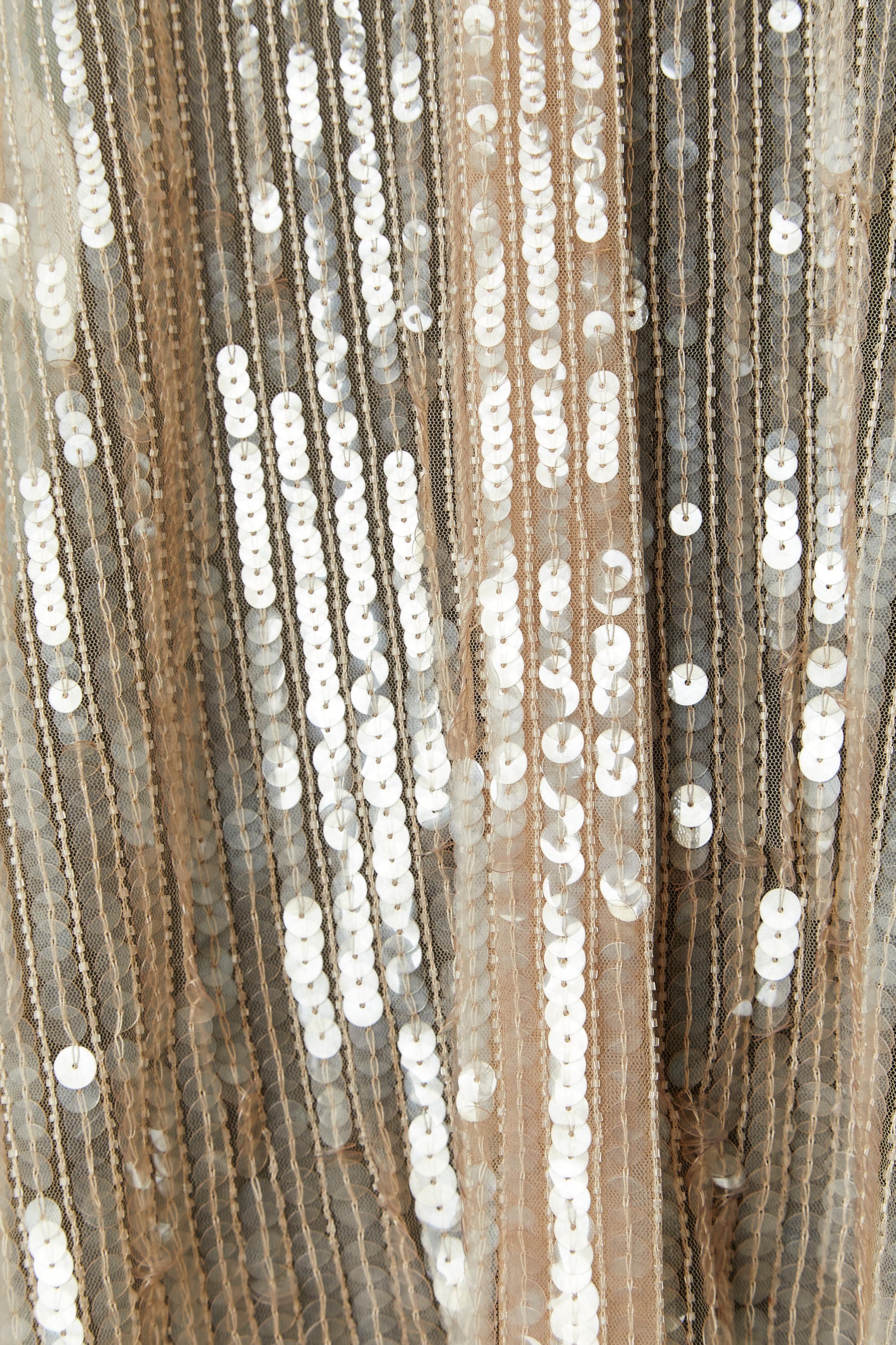 Grigio Camicia con paillettes e perline su una base di tulle trasparente Alberta Ferretti in vendita