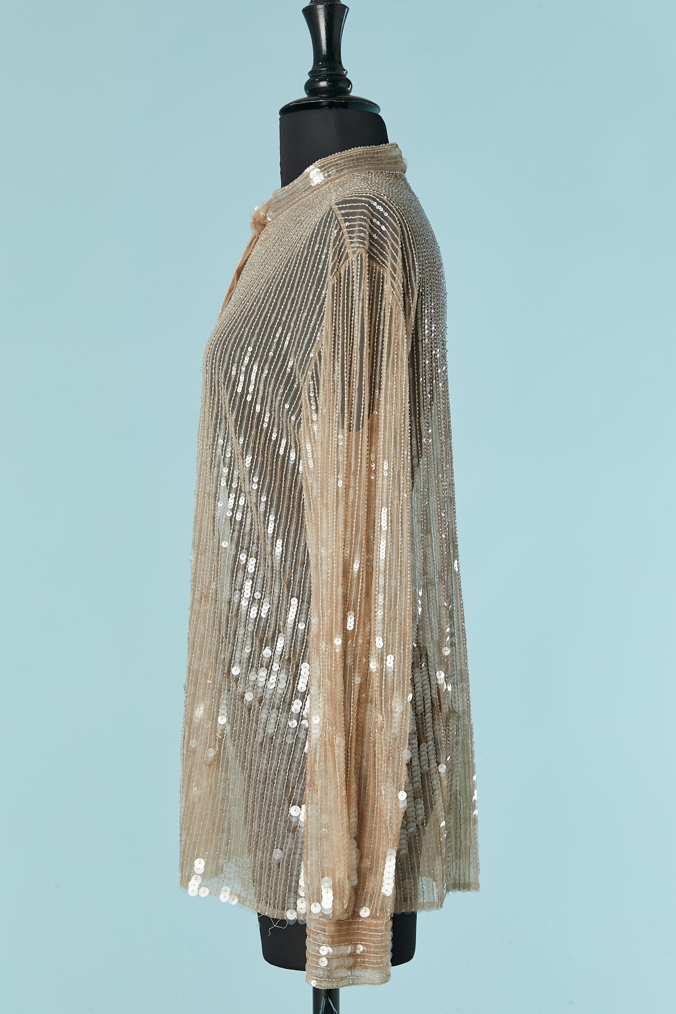 Camicia con paillettes e perline su una base di tulle trasparente Alberta Ferretti In condizioni ottime in vendita a Saint-Ouen-Sur-Seine, FR