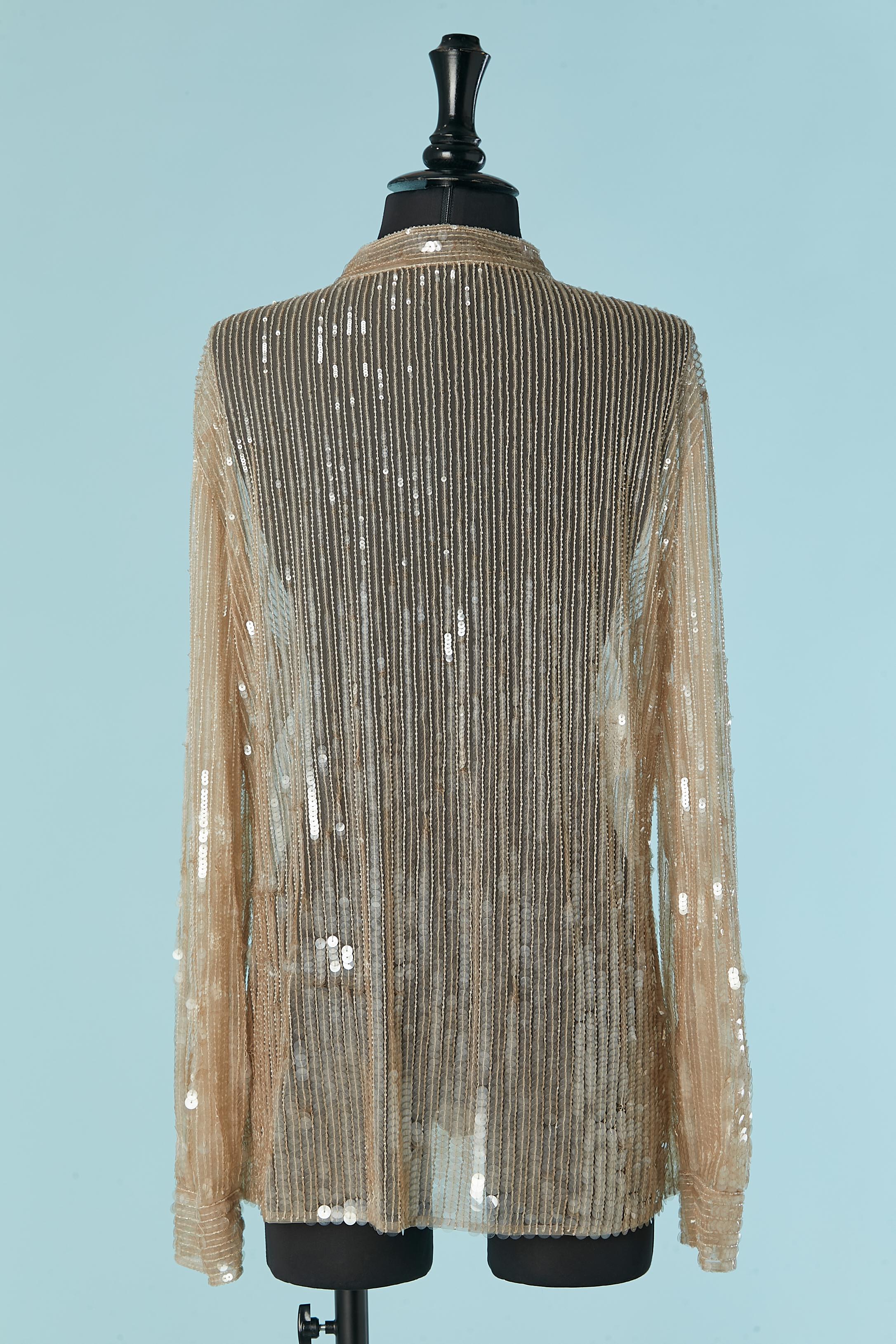 Donna Camicia con paillettes e perline su una base di tulle trasparente Alberta Ferretti in vendita