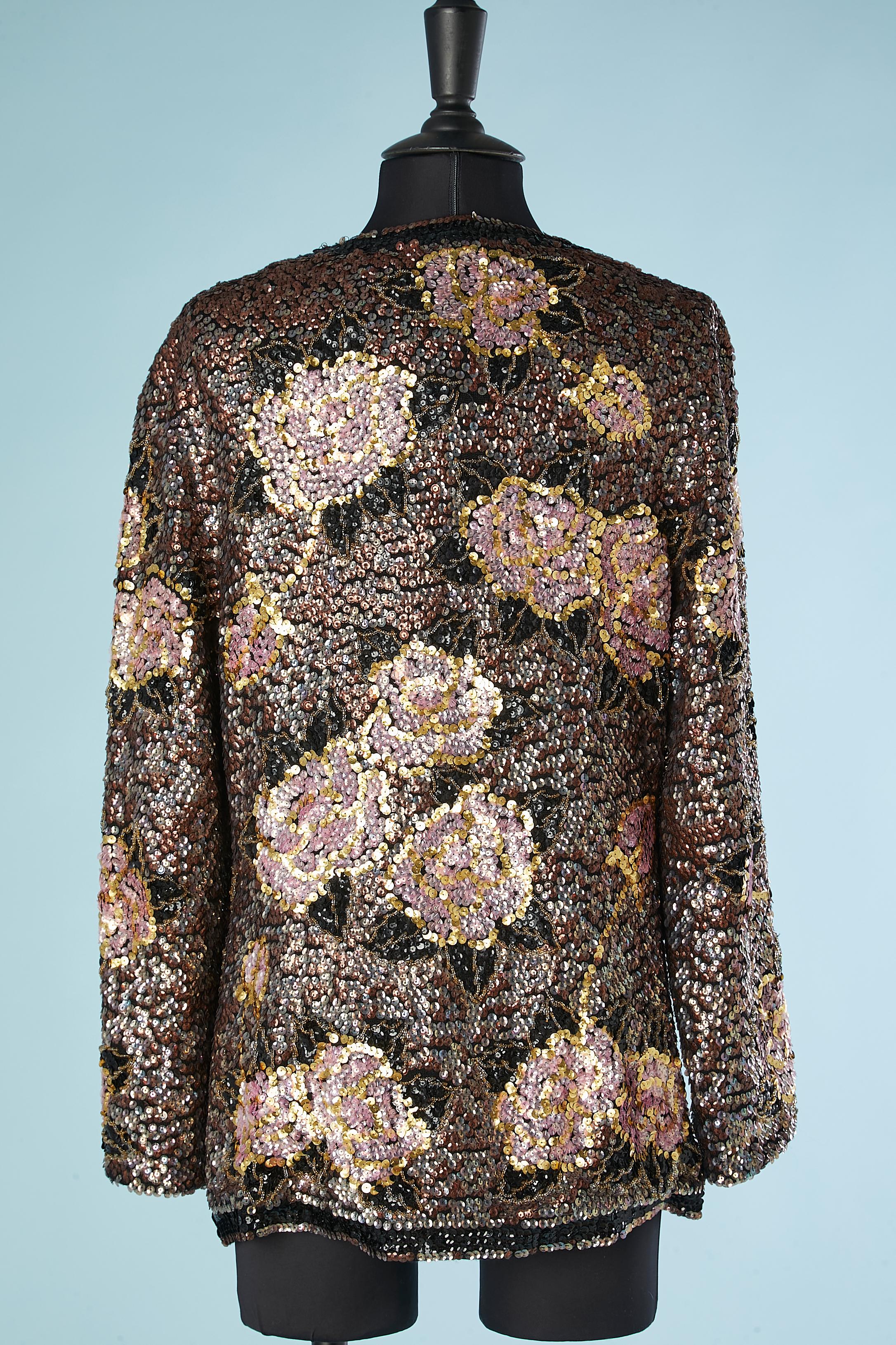 Women's Sequin and beadwork edge to edge evening jacket with flower pattern VALENTINA For Sale