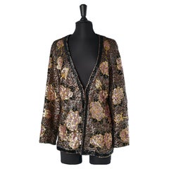 Sequin and beadwork edge to edge evening jacket with flower pattern VALENTINA