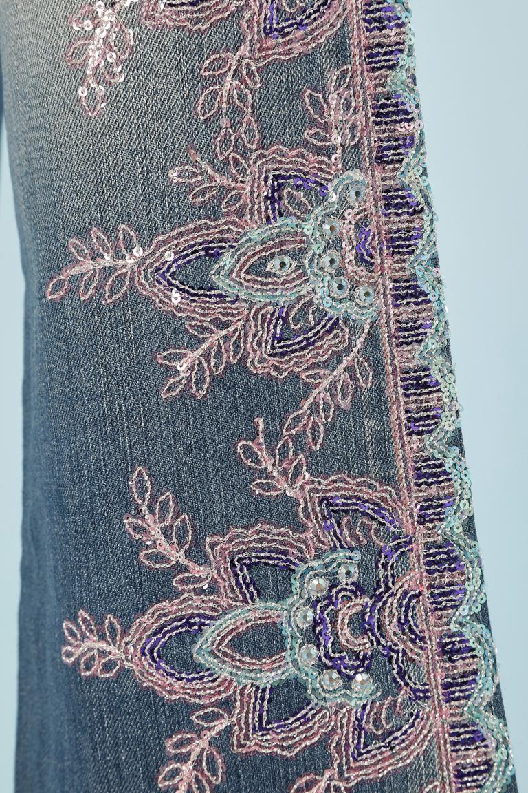 Women's Sequin and rhinestone embroidered jean Gai Mattiolo NEW  For Sale