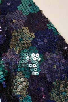 Sequin evening dress with purple satin drape on the waist and hips Loris Azzaro