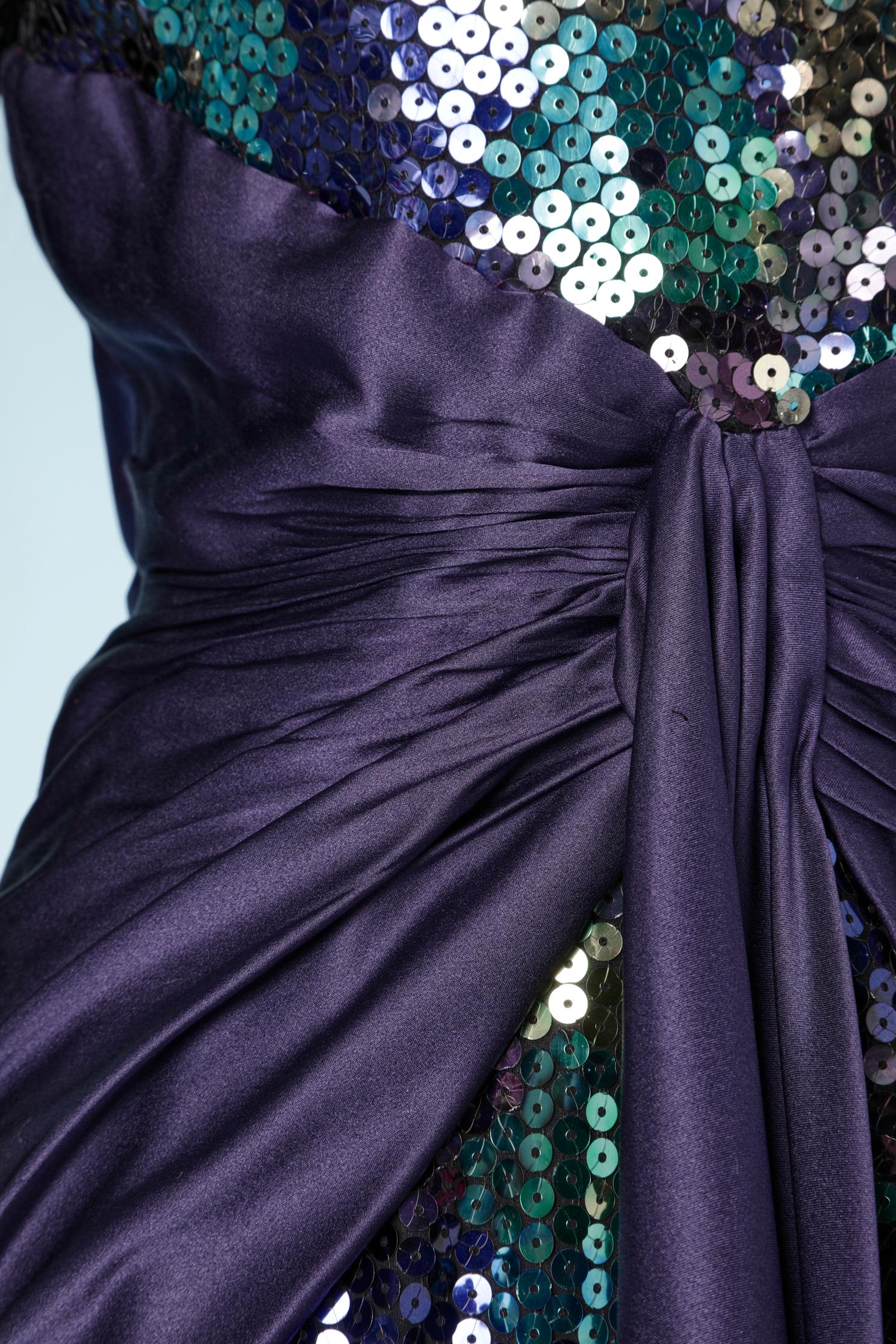 The Sequin evening dress with purple satin drape on the waist and hips Loris Azzaro  Pour femmes en vente