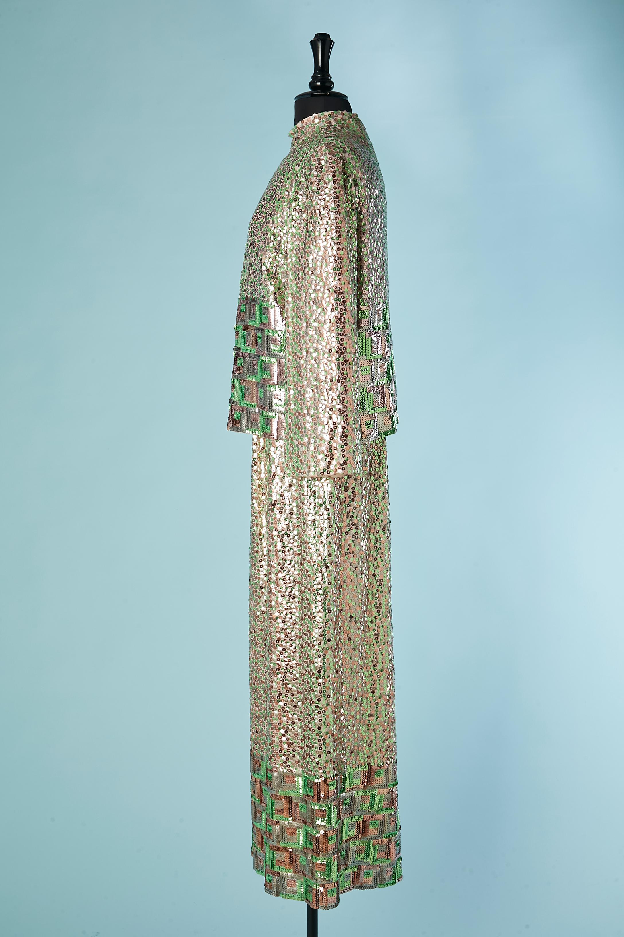 Sequin jacket and dress ensemble Alfred Bosand In Excellent Condition For Sale In Saint-Ouen-Sur-Seine, FR