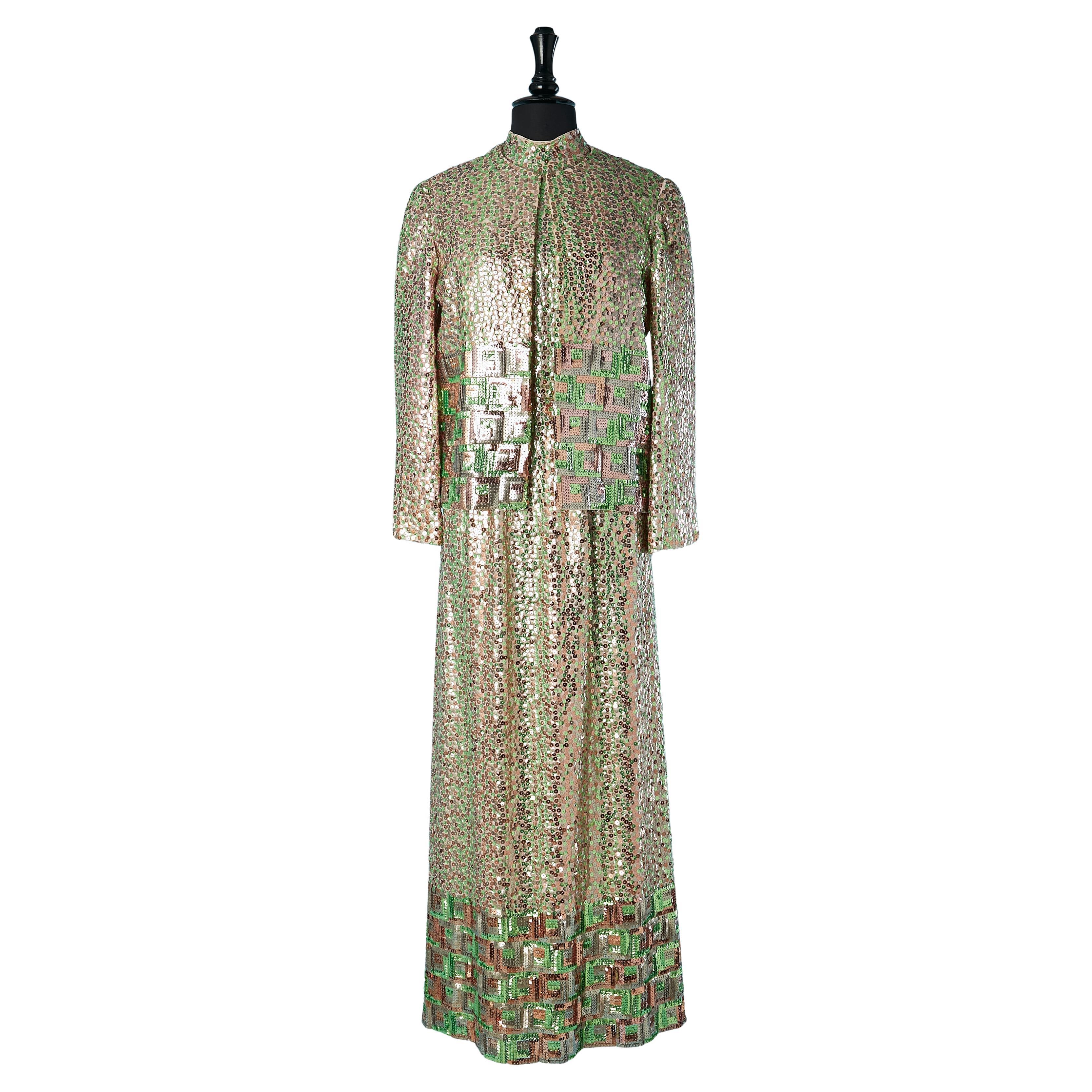 Sequin jacket and dress ensemble Alfred Bosand For Sale