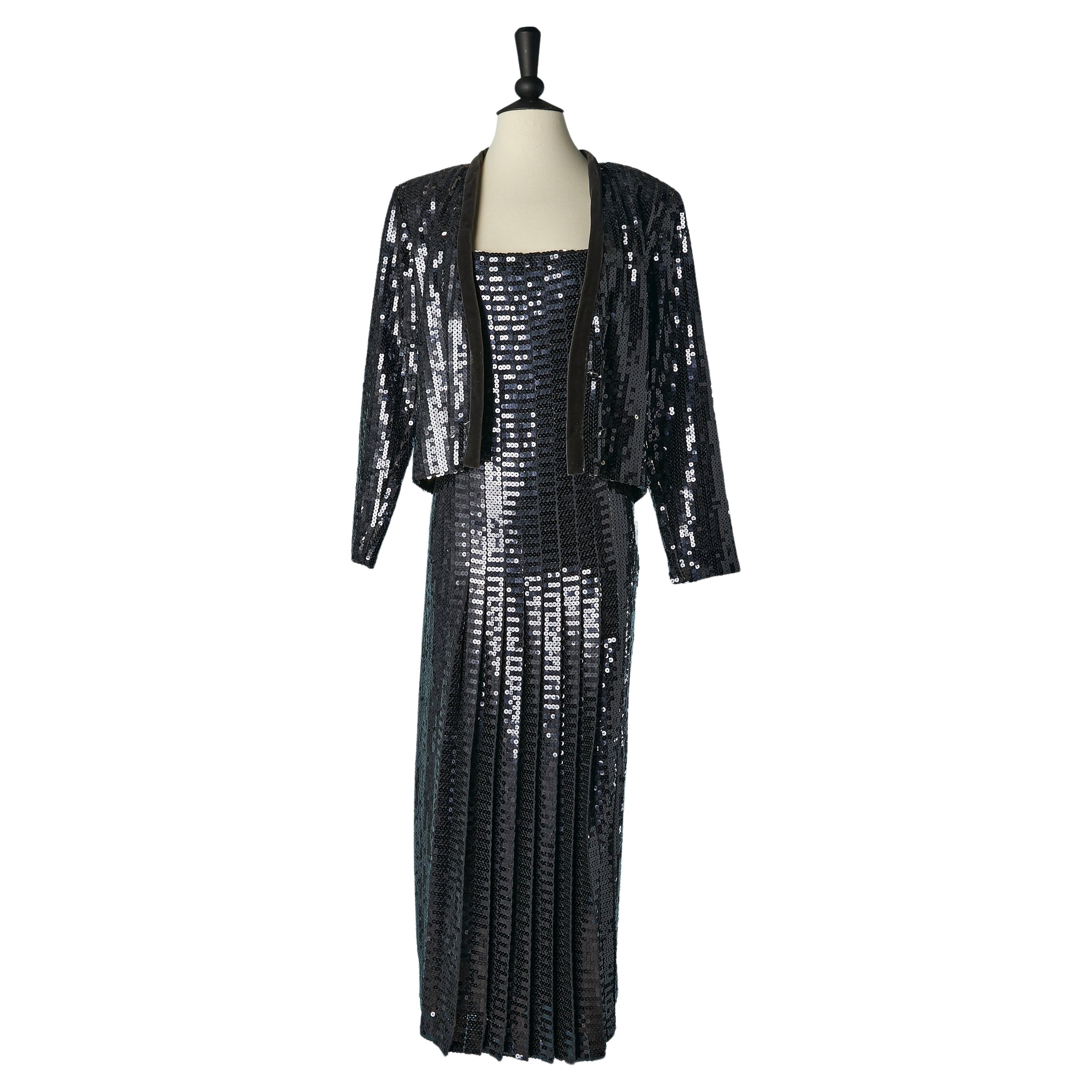 Sequin jacket and dress ensemble with velvet edge  Christian Dior Boutique For Sale