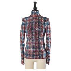 Top à paillettes avec motif à carreaux CHANEL