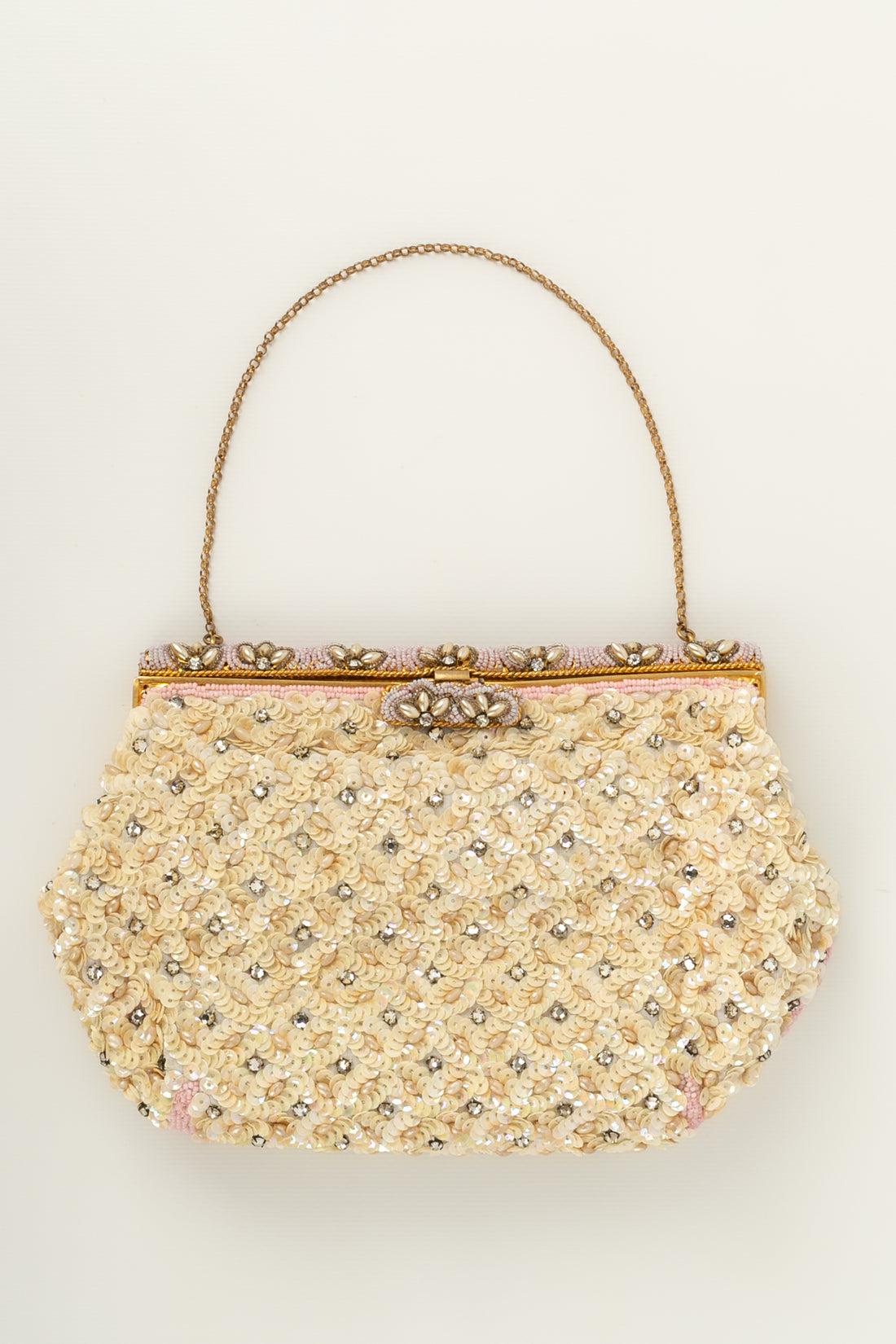 Sequinned Bag in Beige and Pink, 1960s In Good Condition In SAINT-OUEN-SUR-SEINE, FR