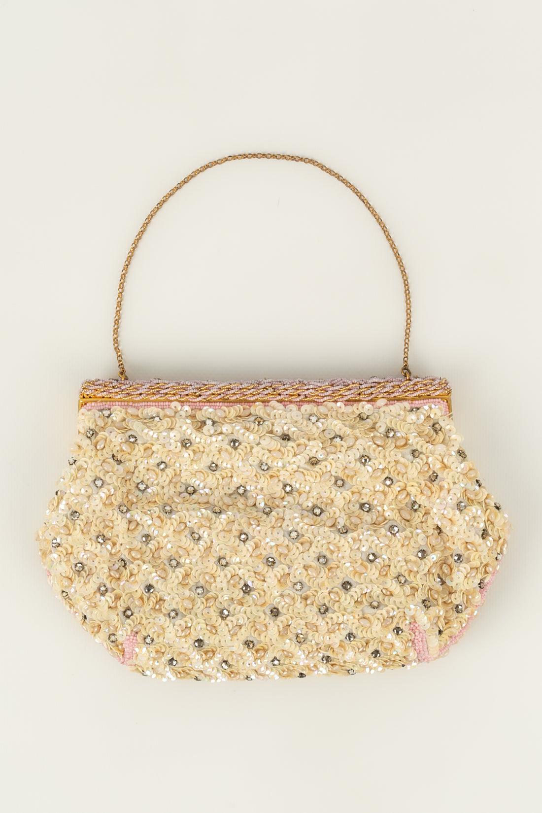 Women's Sequinned Bag in Beige and Pink, 1960s