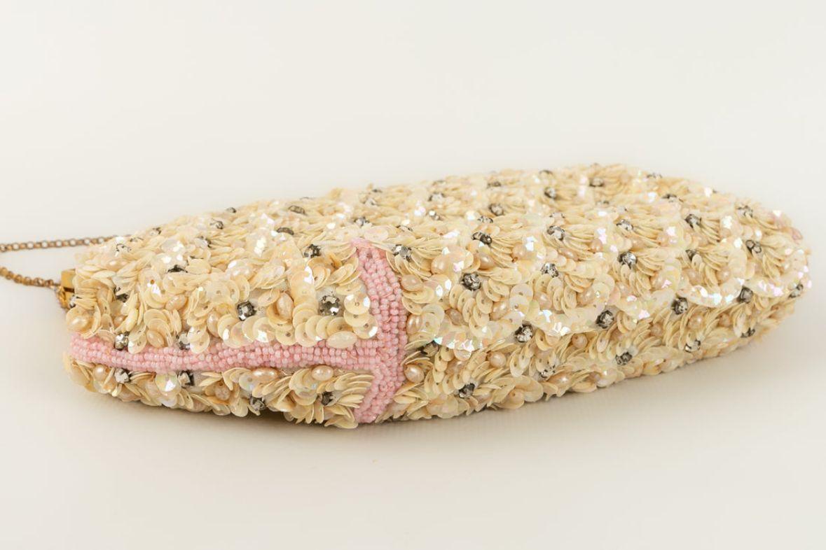 Sequinned Bag in Beige and Pink, 1960s 1