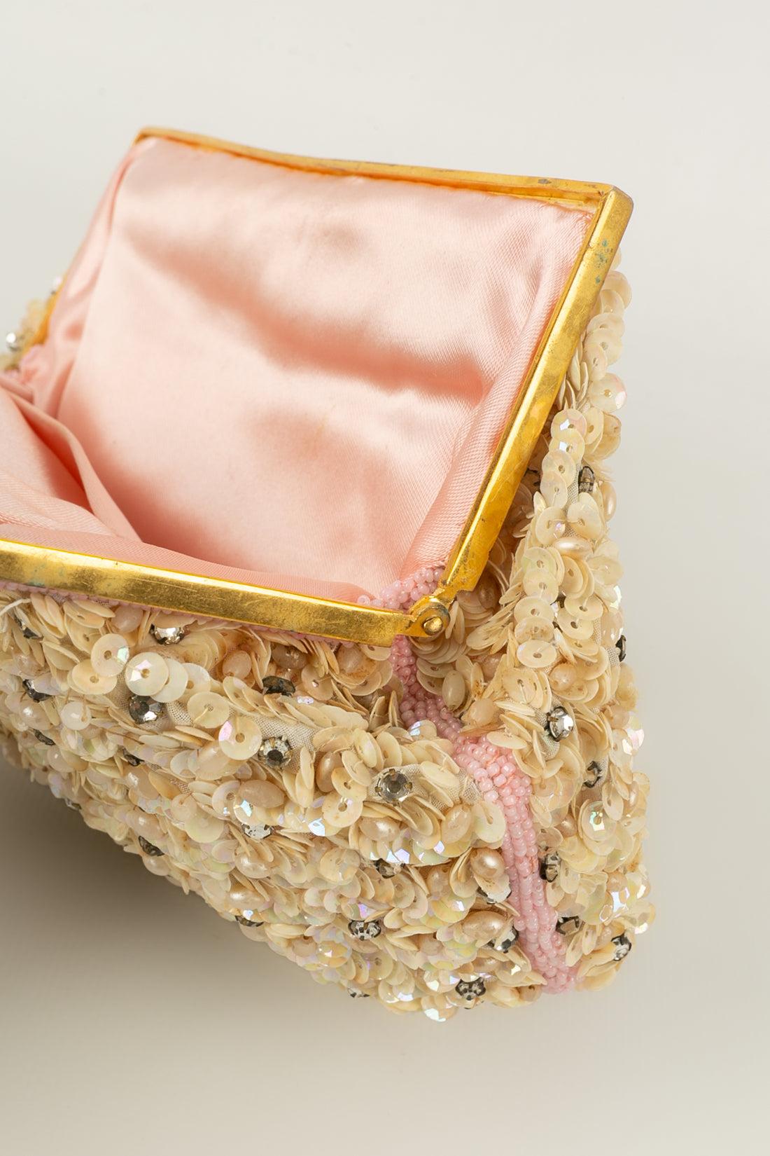 Sequinned Bag in Beige and Pink, 1960s 2