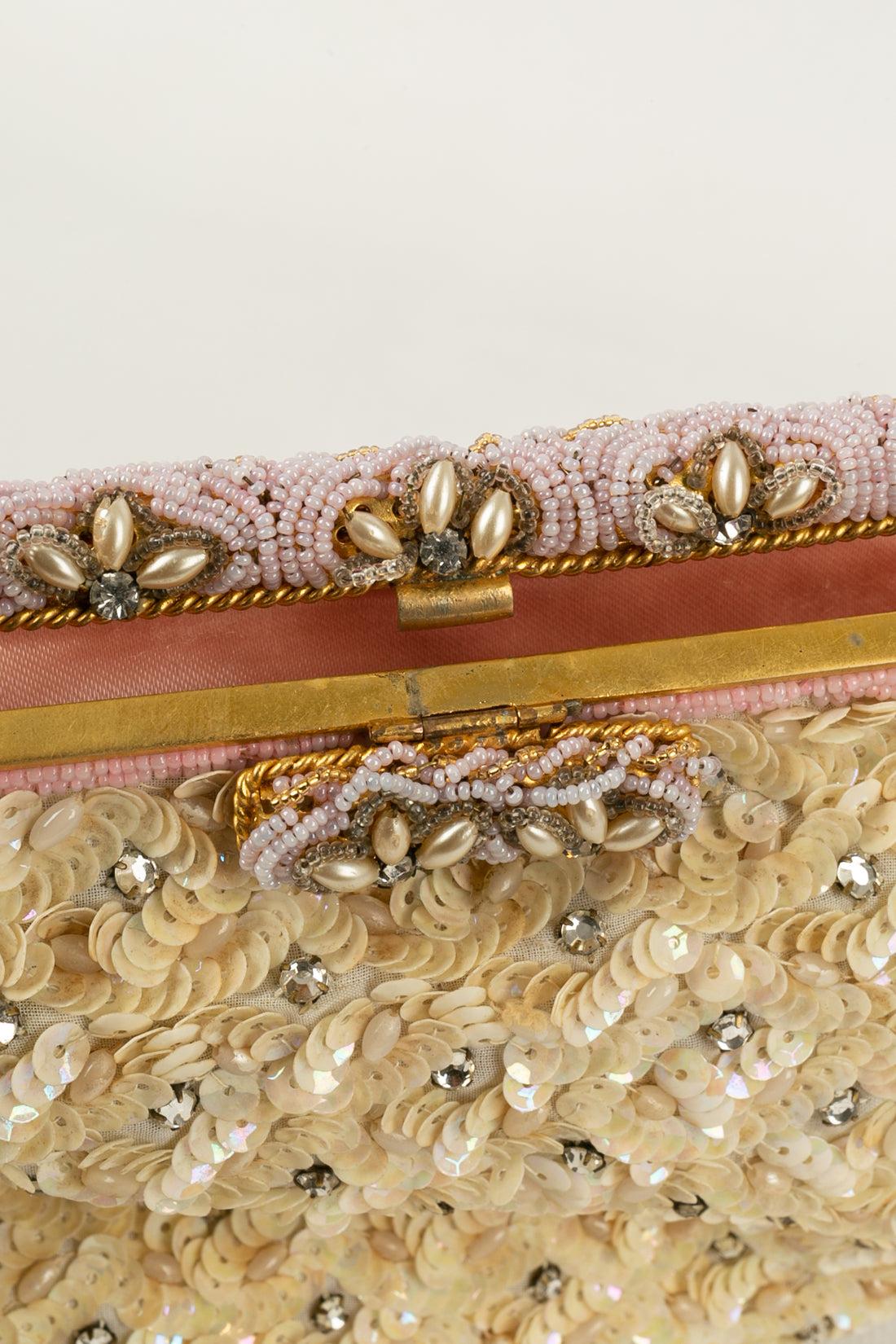 Sequinned Bag in Beige and Pink, 1960s 3