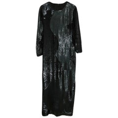 Vintage Sequins and Jais Mermaid Shape Italian Black Evening Gown