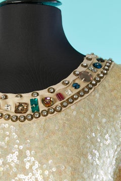 Sequins evening top with beads and rhinestone neckline Chloé