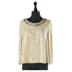 Sequins evening top with beads and rhinestone neckline Chloé 