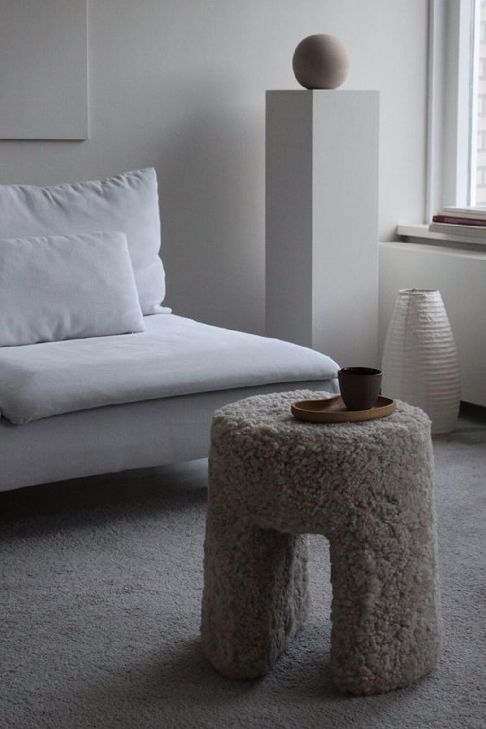 Contemporary Sequoia Pouf, Sheepskin Moonlight, by Space Copenhagen for Fredericia For Sale