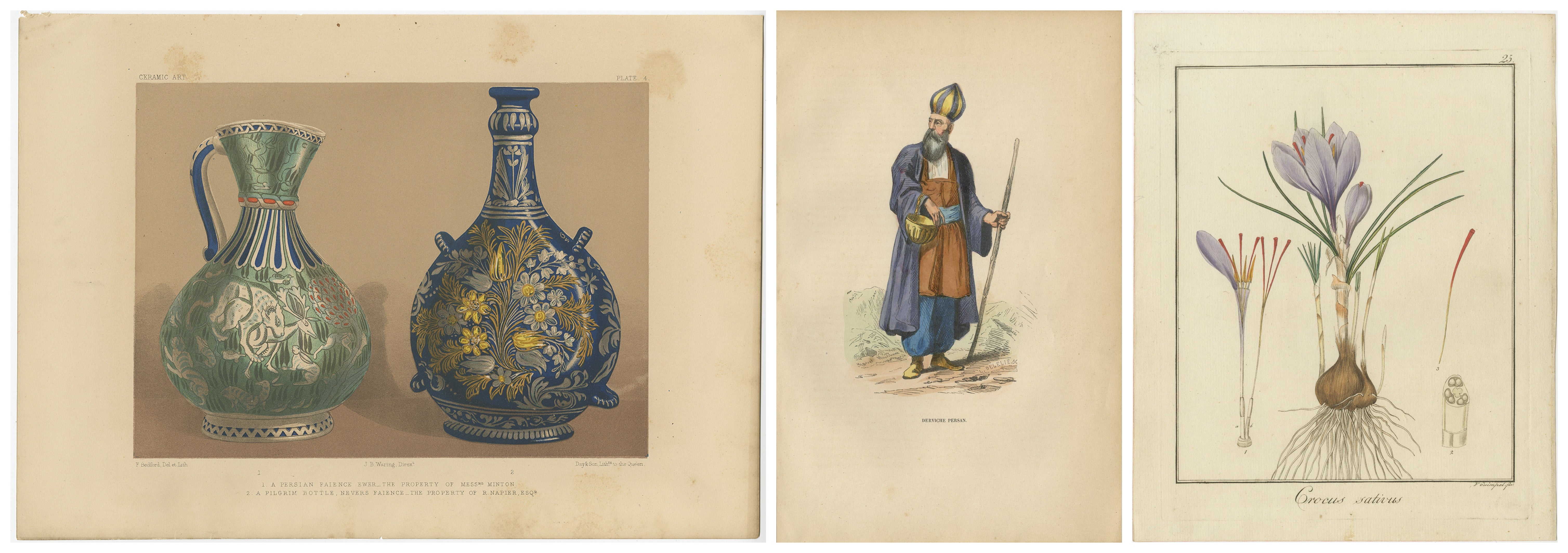 Ser of Three Original Decorative Antique Prints