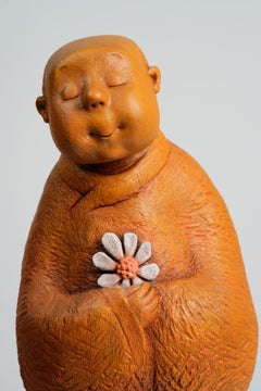 Contemporary Hand-Carved Camphor Wood Sculpture "Encounter" by Ser Uang Huang