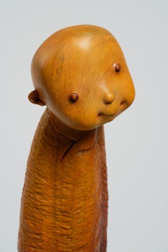 Contemporary Hand-Carved Camphor Wood Sculpture: "Strolling" by Ser Uang Huang
