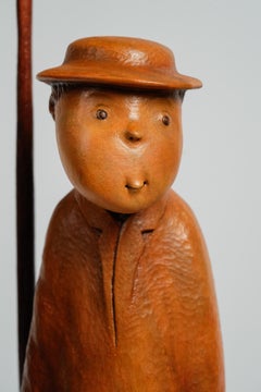 Contemporary Hand-Carved Camphor Wood Sculpture "Waiting" by Ser Uang Huang