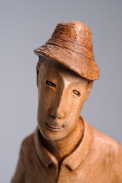 Got a Date, scultura contemporanea di figura in legno intagliata a mano, 2019