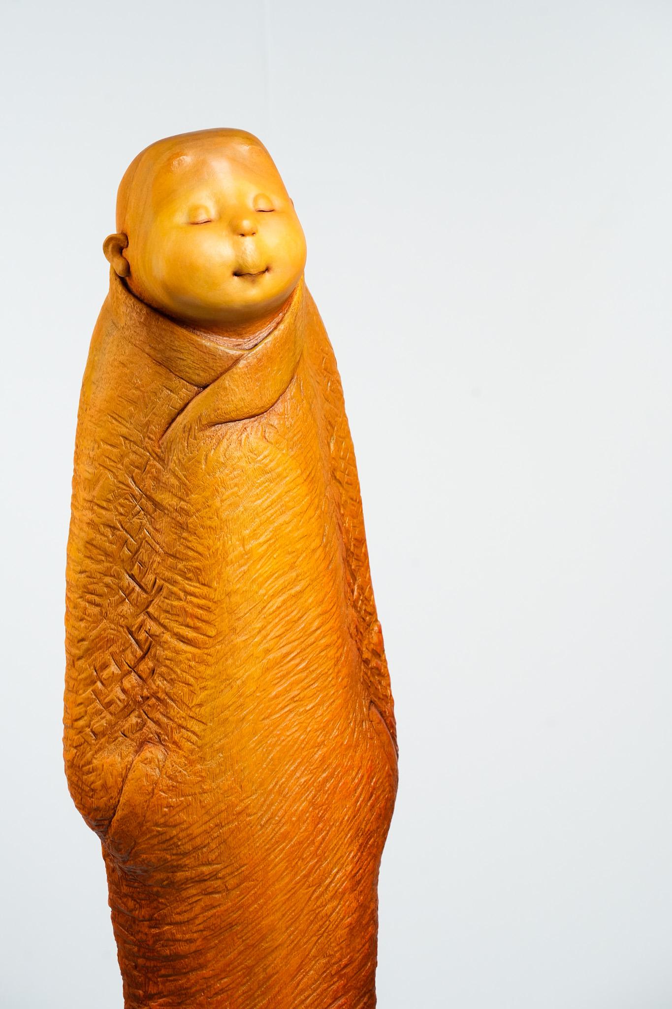 Large Hand-Carved Camphor Wood Sculpture "Serenity" by Ser Uang Huang