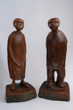 Sisters, Contemporary Hand-Carved Wooden Figure Sculpture