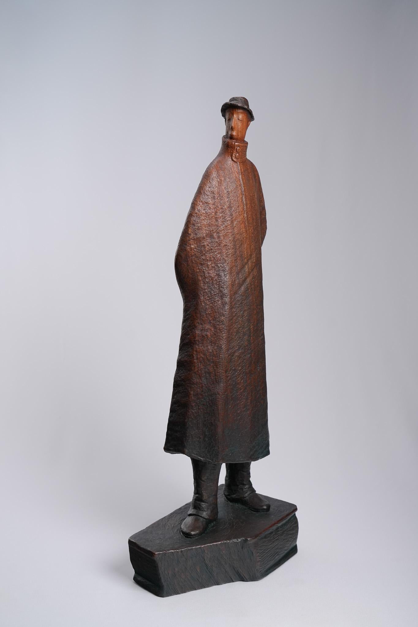In attesa! Scultura contemporanea di figura in legno intagliata a mano, 2016 - Sculpture Contemporaneo di Ser Uang Huang