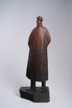 Waiting! Contemporary Hand-Carved Wooden Figure Sculpture