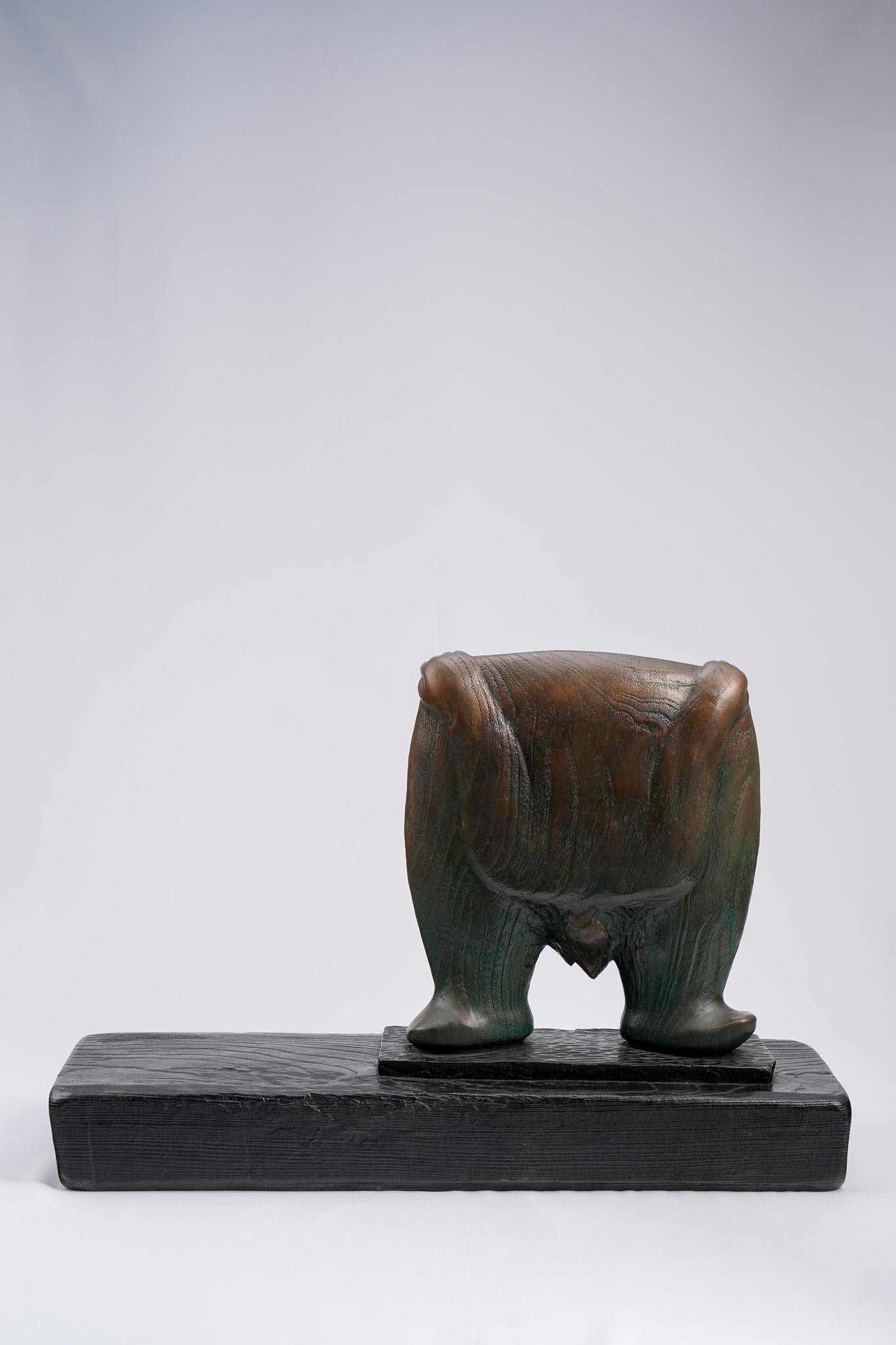 What? Contemporary Bronze Figure Sculpture - Gold Figurative Sculpture by Ser Uang Huang