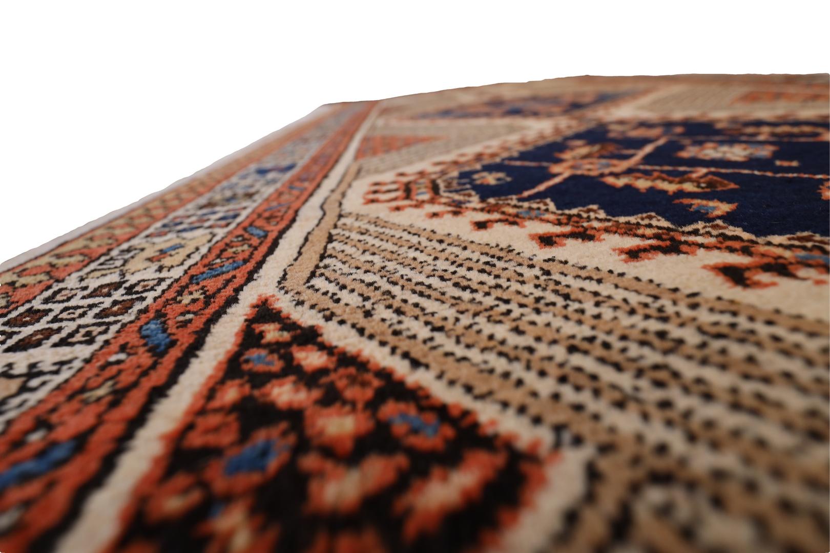 Laine Tapis de couloir ancien bleu marine et ivoire Serab - 3'6