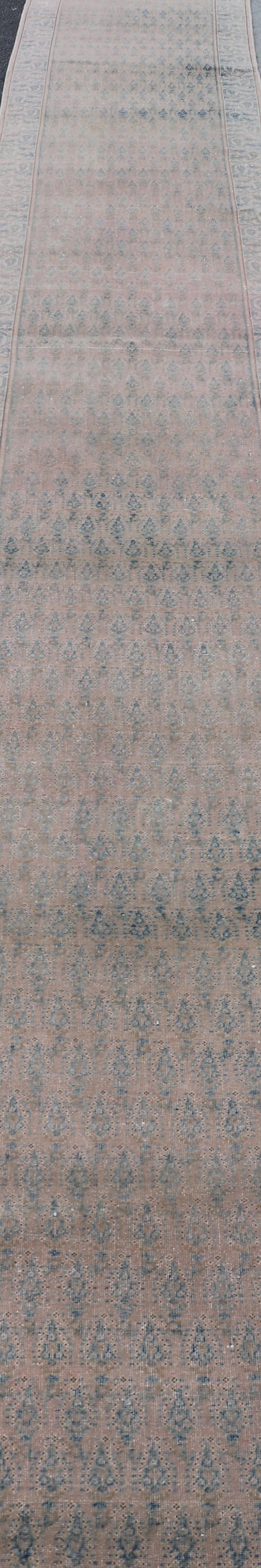Seraband Runner with Intricate Pattern in Light Blue by Keivan Woven Arts For Sale 3