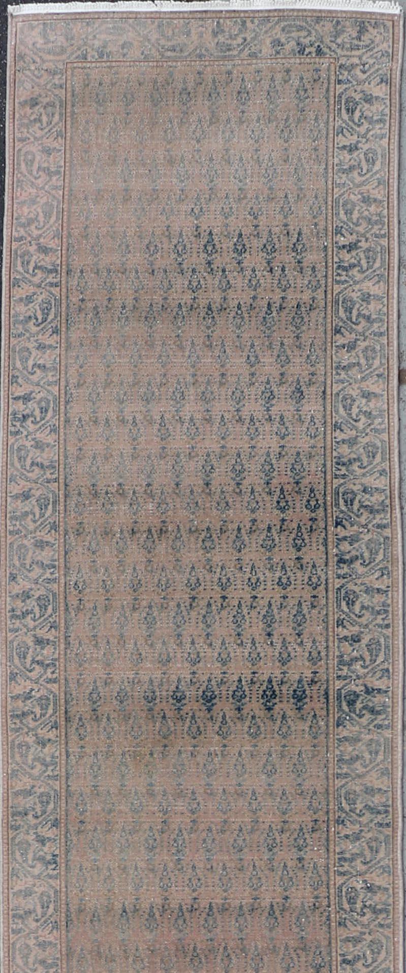 Hand-Knotted Seraband Runner with Intricate Pattern in Light Blue by Keivan Woven Arts For Sale