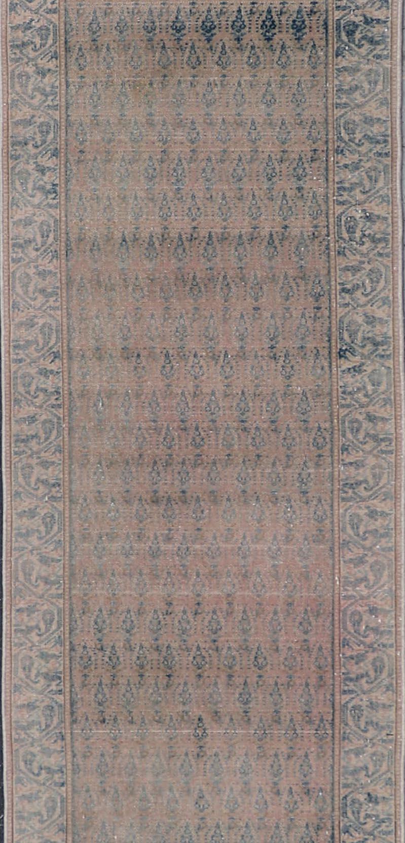 Seraband Runner with Intricate Pattern in Light Blue by Keivan Woven Arts In Good Condition For Sale In Atlanta, GA