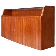 Serafino Arrighi Wall-Mounted Credenza in Oak, Brass and Glass, Italy, 1950's