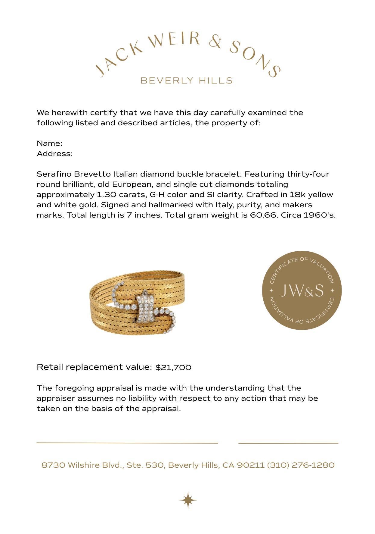 Serafino Brevetto Italian diamond 18k yellow gold buckle bracelet In Good Condition For Sale In Beverly Hills, CA
