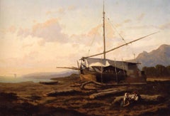 Seascape with fishermen. De Tivoli 19th Century Impressionist Landscape Painting
