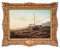 Seascape with fishermen. De Tivoli 19th Century Impressionist Landscape Painting