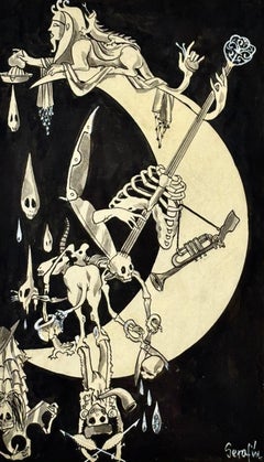Surrealist Ink Drawing by Serafín Rojo Caamaño, Signed