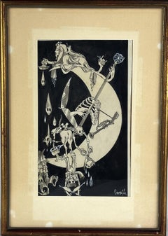 Surrealist Ink Drawing by Serafín Rojo Caamaño, Signed