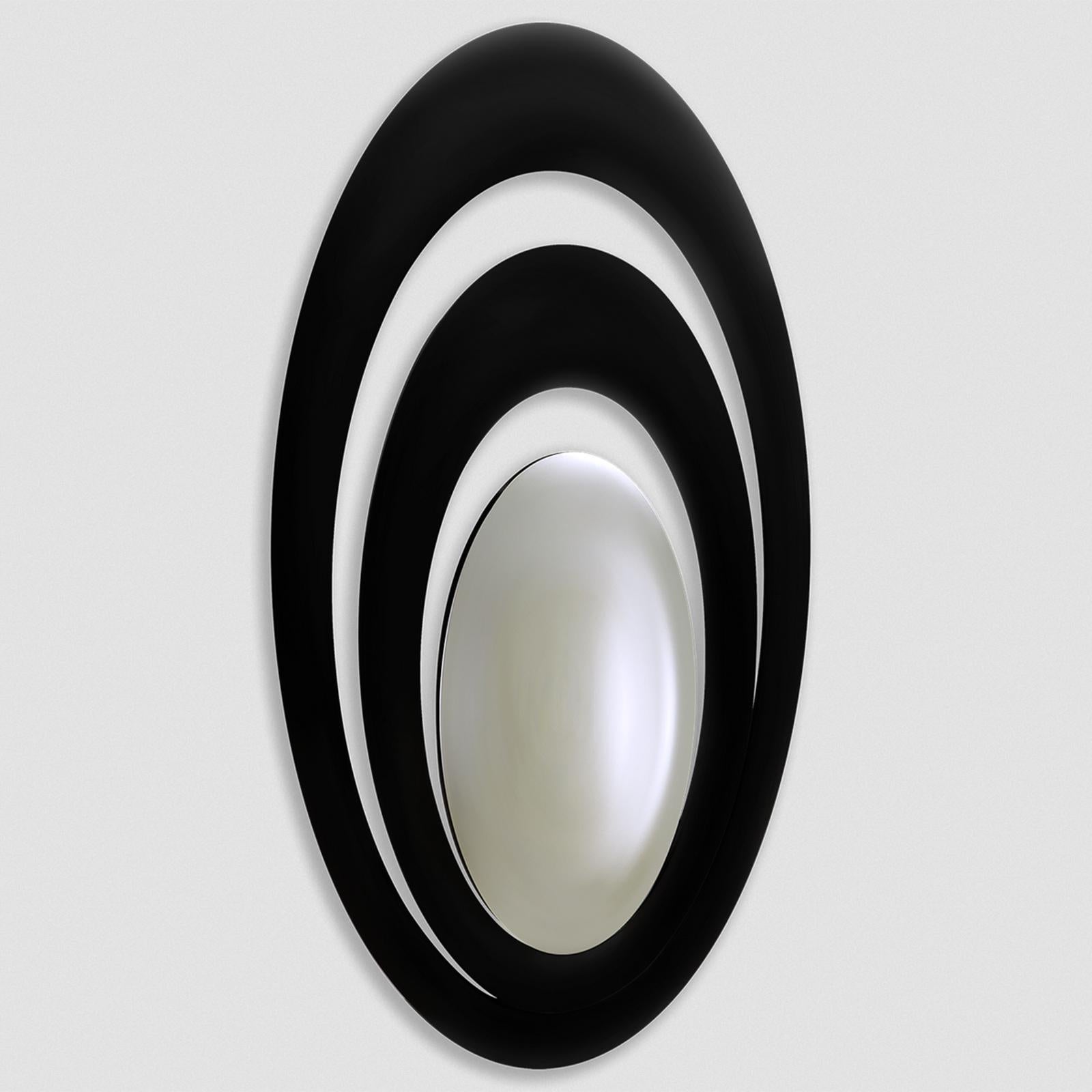 Hand-Carved Serail Oval Mirror in Black Lacquered Finish For Sale