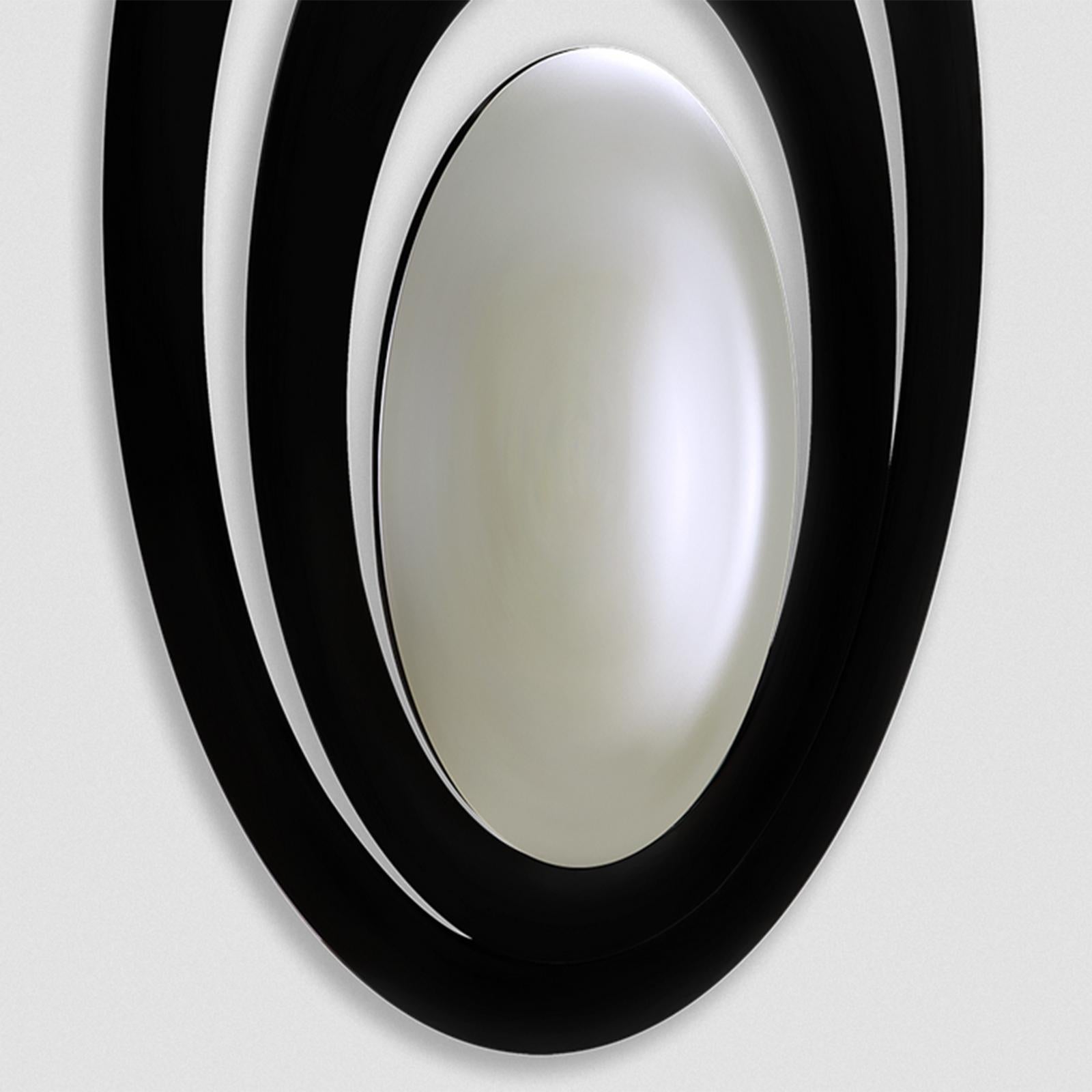 Contemporary Serail Oval Mirror in Black Lacquered Finish For Sale