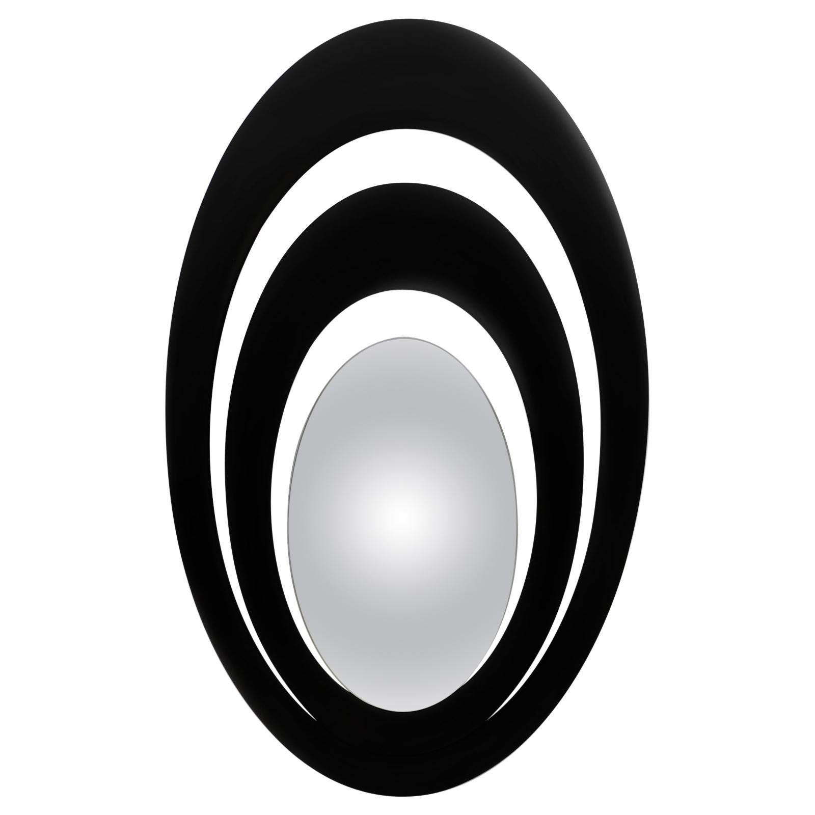 Serail Oval Mirror in Black Lacquered Finish For Sale