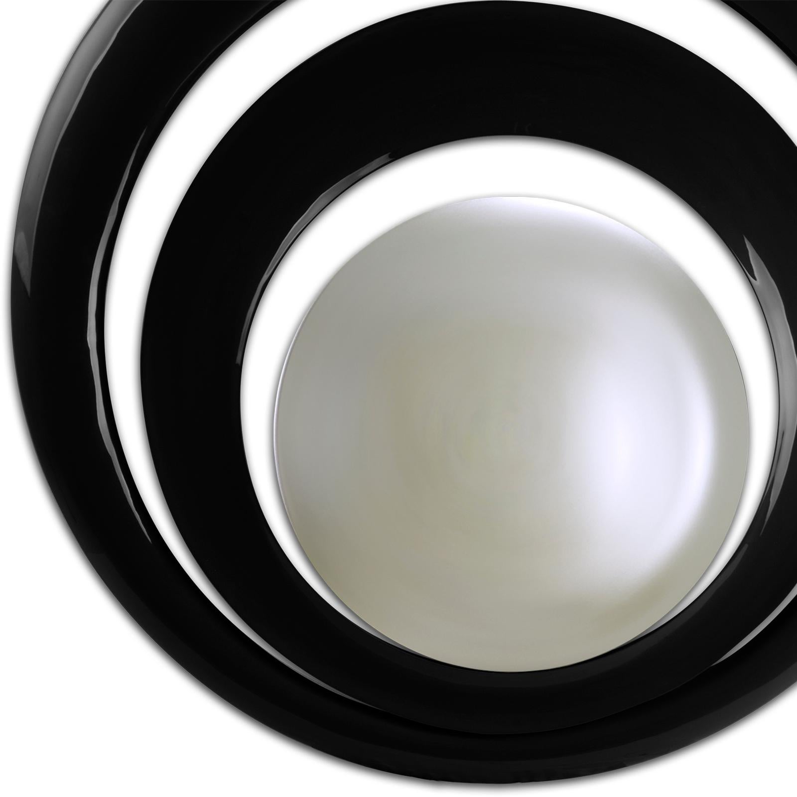 Contemporary Serail Round Mirror in Black Lacquered Finish For Sale