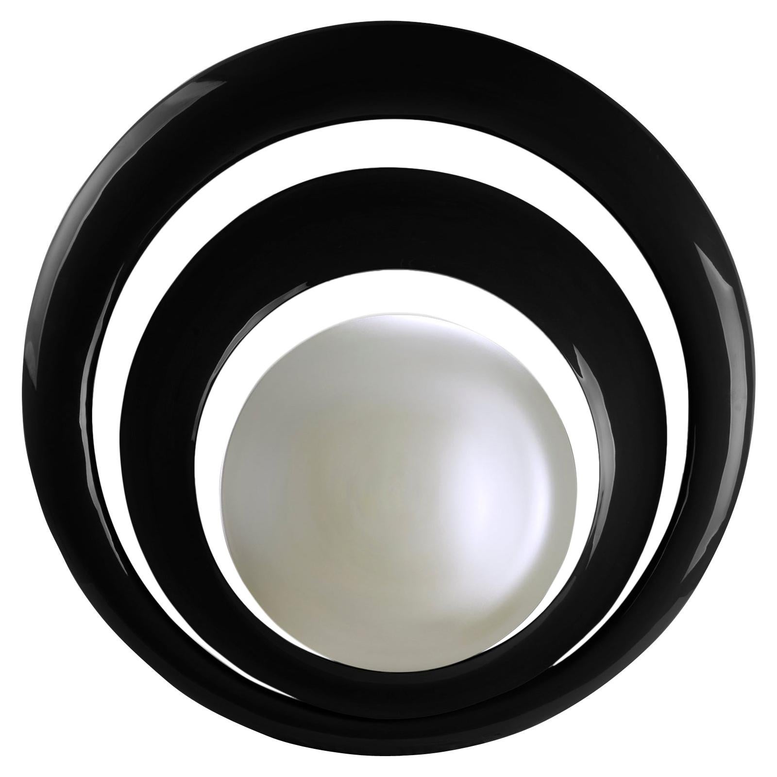 Serail Round Mirror in Black Lacquered Finish For Sale