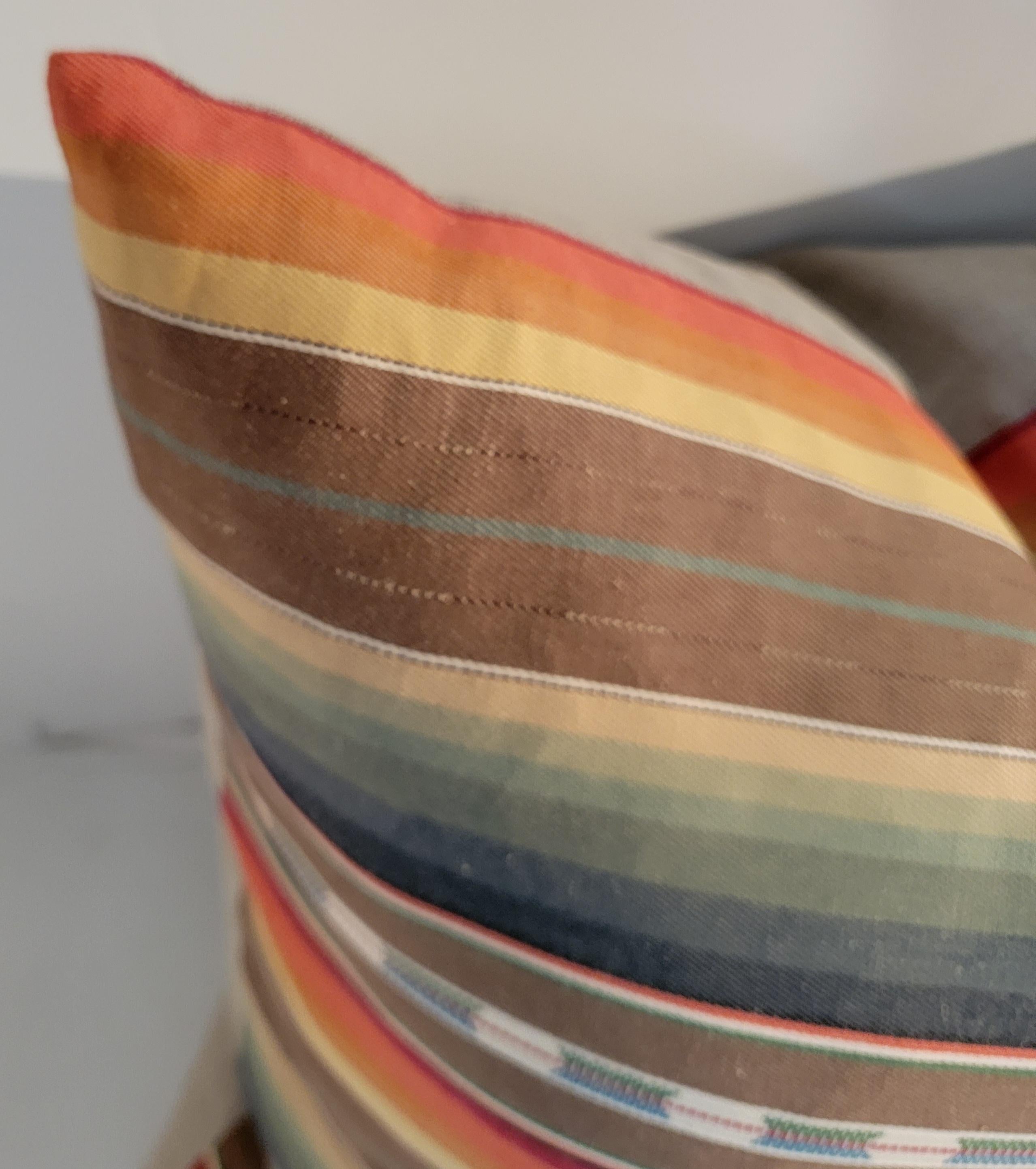 Beautiful Serape pillow in sunset colors. Down and feather insert. Zippered Sham.