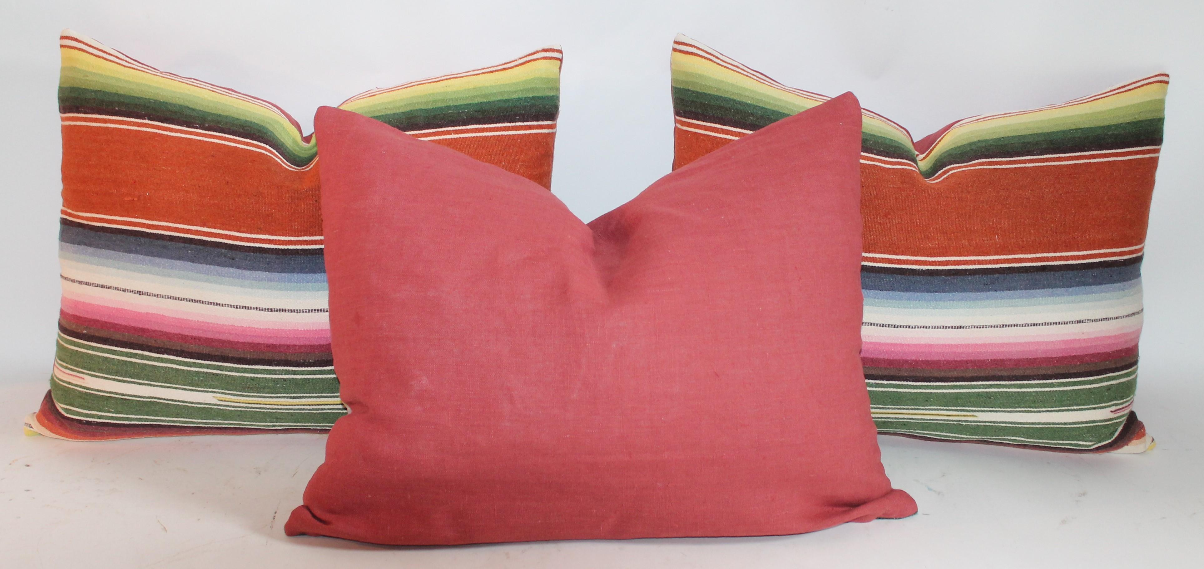 Hand-Crafted Serape Pillows in Burnt Orange, Collection of Three