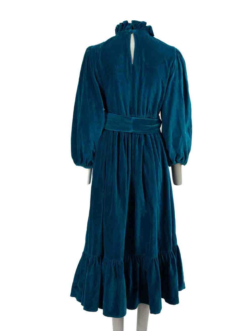Blue Seraphina Teal Velvet Belted Maxi Dress Size M