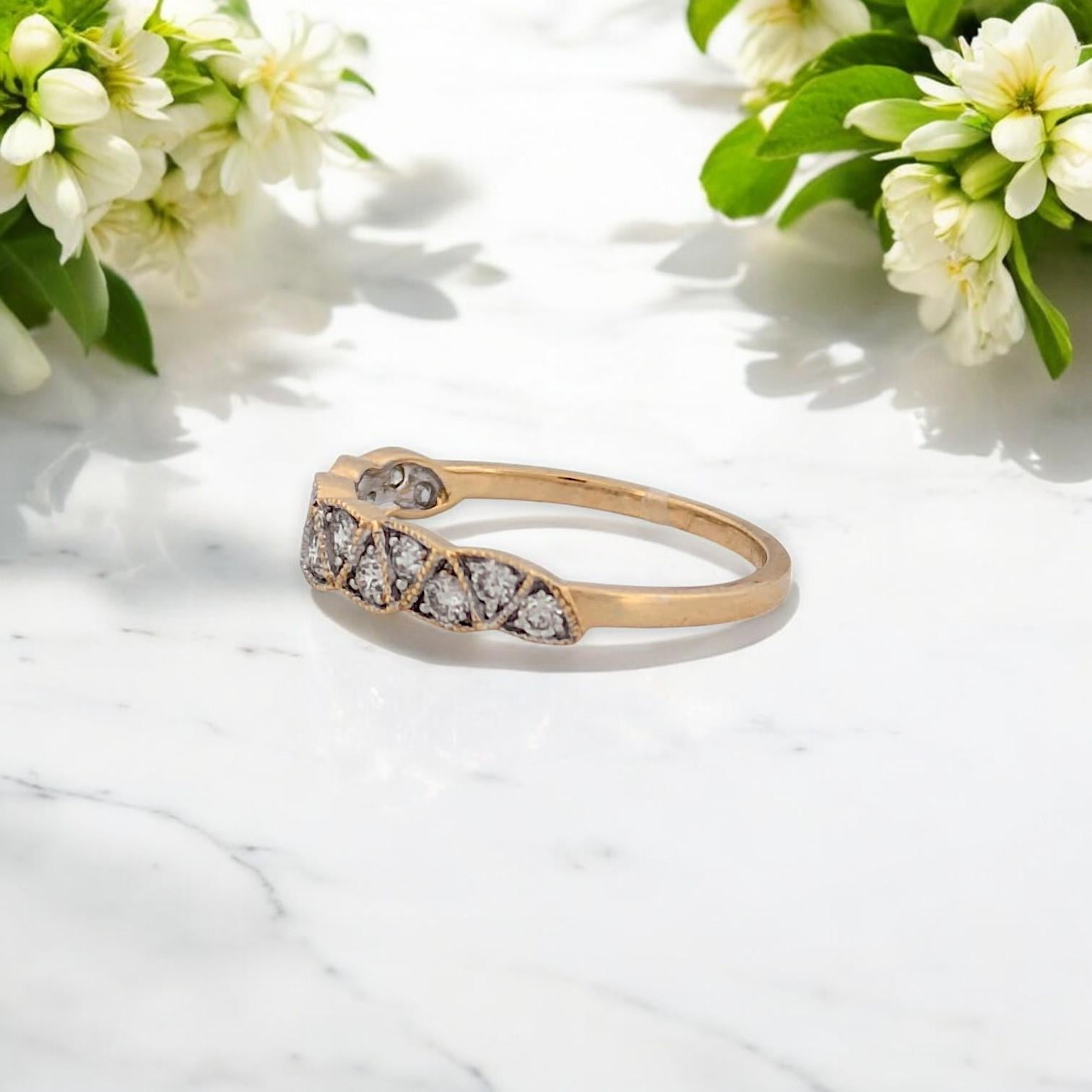 Modern Seraphine  14K Yellow Gold Diamond Ring, 0.40 CTW, Milgrain Band, Vintage Style For Sale
